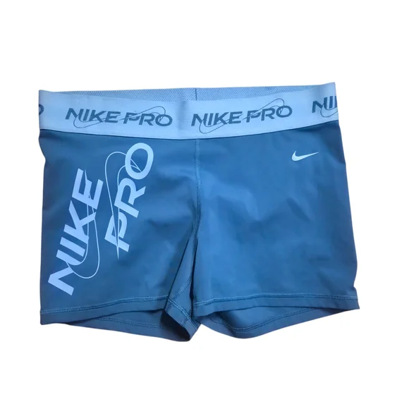 Nike Pro 3” Training Shorts Blue Size LargeGraphic Logo